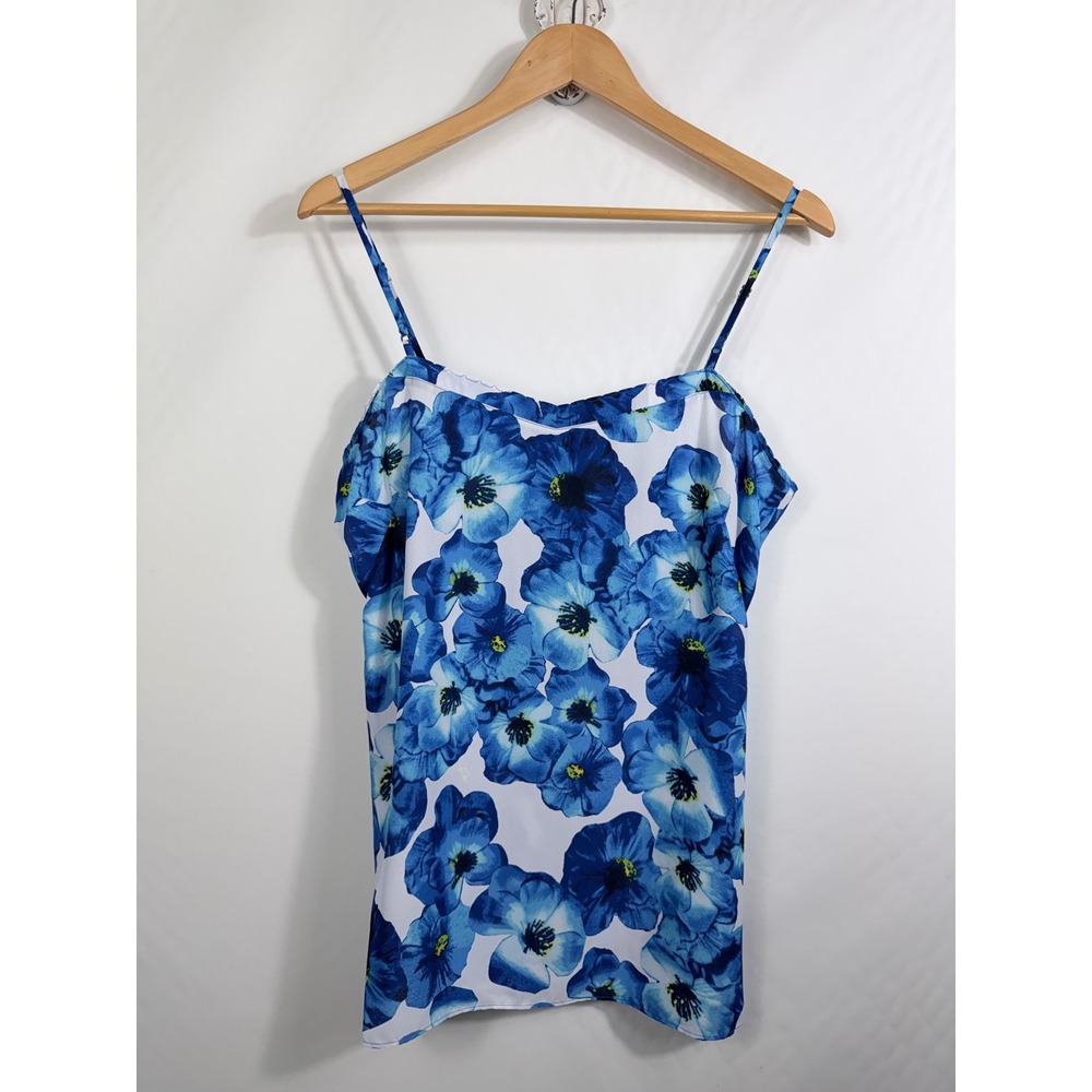 Violet + Claire Blue White Floral Poppy Camisole Tank Top Adjustable Straps M